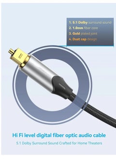 Generic Digital Optical Audio Cable 3.3ft Nylon Braided Fiber, Slim Metal Case, Gold Plated Plug, Toslink Fiber Optic Audio Cable for Sound Bar TV PS4 S*msung Vizio Bose LG, 1 Pcs  - Image 2