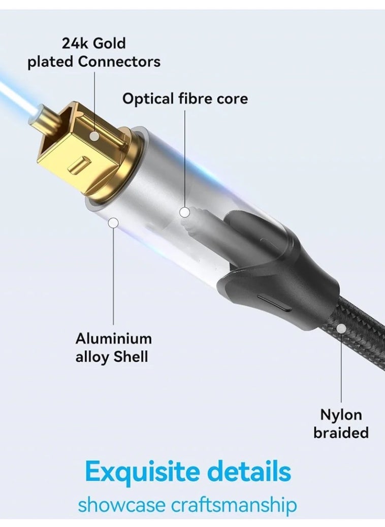 Generic - Digital Optical Audio Cable 3.3ft Nylon Braided Fiber, Slim Metal Case, Gold Plated Plug, Toslink Fiber Optic Audio Cable for Sound Bar TV PS4 S*msung Vizio Bose LG, 1 Pcs - Image 1