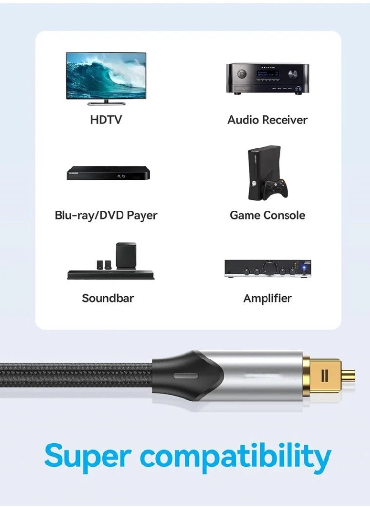 Generic - Digital Optical Audio Cable 3.3ft Nylon Braided Fiber, Slim Metal Case, Gold Plated Plug, Toslink Fiber Optic Audio Cable for Sound Bar TV PS4 S*msung Vizio Bose LG, 1 Pcs - Image 1