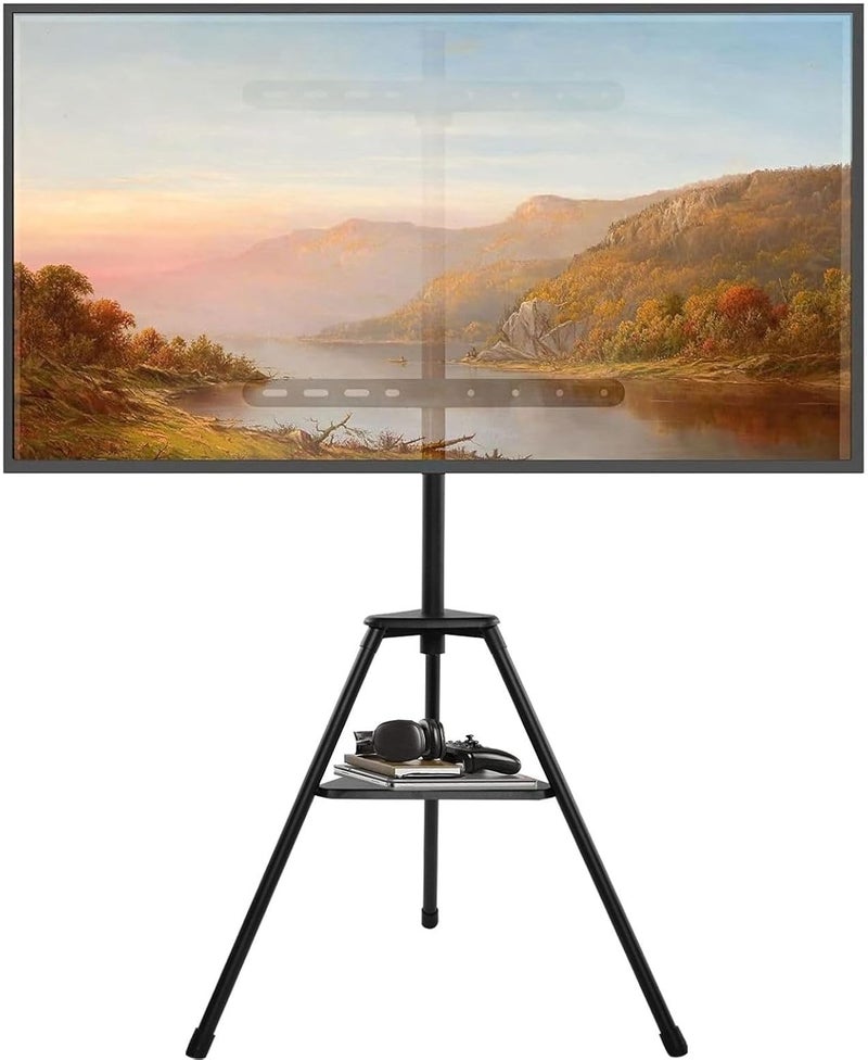 TDOO TV Stand, Artistic Easel TV Stand with Swivel and Tripod Base for 32-75 inch LED LCD OLED Flat Screens, Height Adjustable Cable Managment, 180°Swivel Portable Mobile TV Stand for Home - Image 1