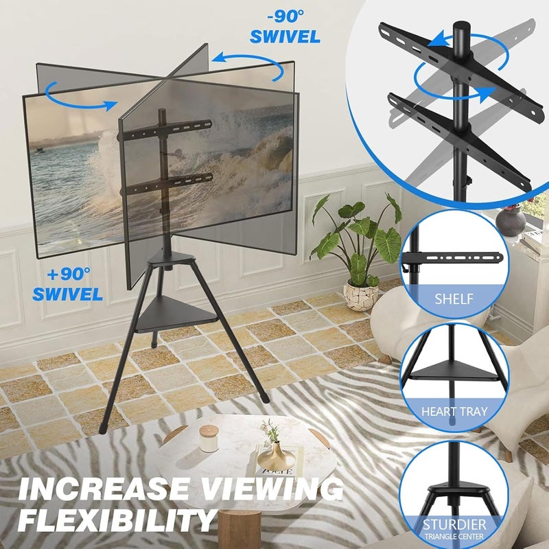 TDOO TV Stand, Artistic Easel TV Stand with Swivel and Tripod Base for 32-75 inch LED LCD OLED Flat Screens, Height Adjustable Cable Managment, 180°Swivel Portable Mobile TV Stand for Home - Image 4