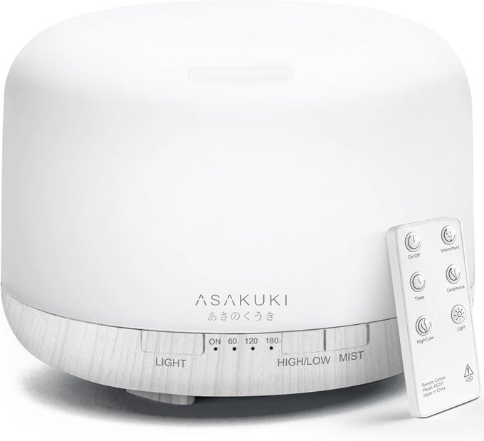 500ML PREMIUM ESSENTIAL OIL DIFFUSER WITH REMOTE CONTROL, 5 IN 1 ULTRASONIC AROMATHERAPY FRAGRANT OIL HUMIDIFIER VAPORIZER, TIMER AND AUTO-OFF SWITCH (WHITE)