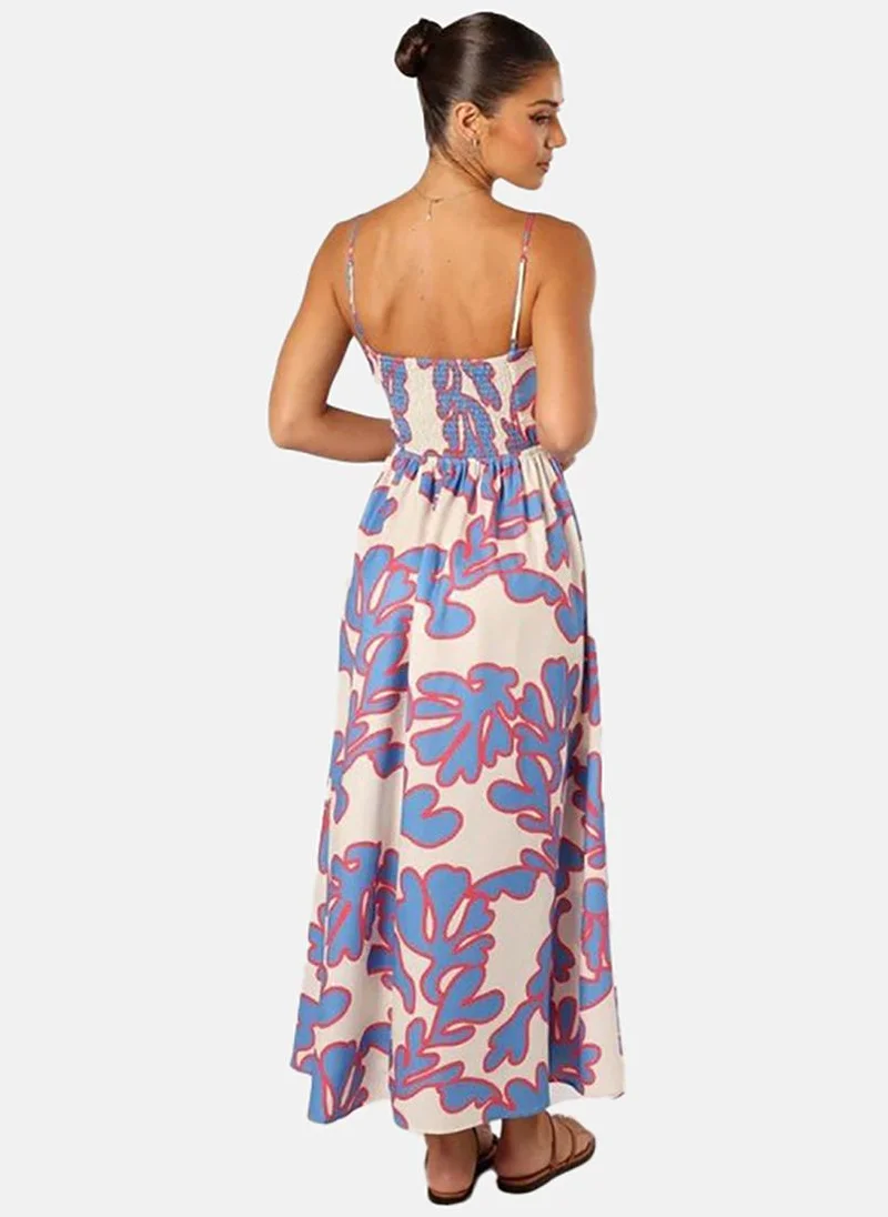يونيكي White Shoulder Straps Sleeveless Print Maxi Dress