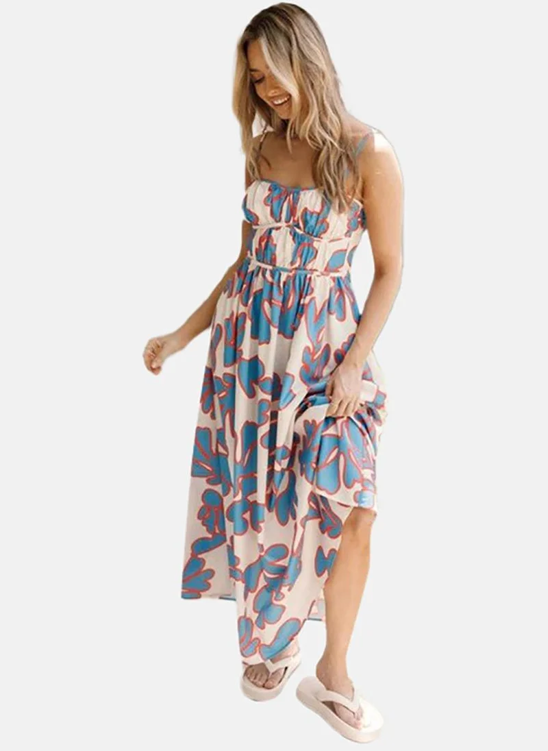 يونيكي White Shoulder Straps Sleeveless Print Maxi Dress