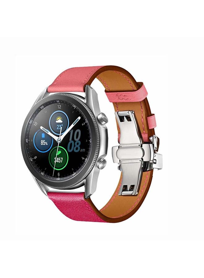 Perfii Genuine Leather Replacement Band for Samsung Galaxy Watch3 45mm Pink - Image 2
