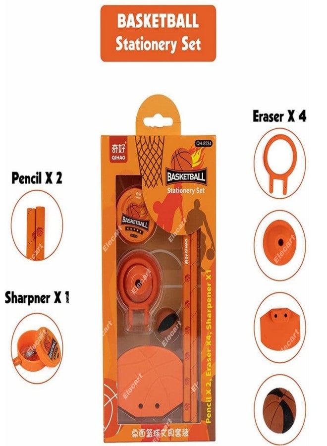 Elecart Stationary Kit - Basketball Theme Stationary Set for Kids, Pencil, Sharpener, Eraser Set for Kids, Boys and Girls Best Birthday Gift Stationary (Set of 1) - Image 3