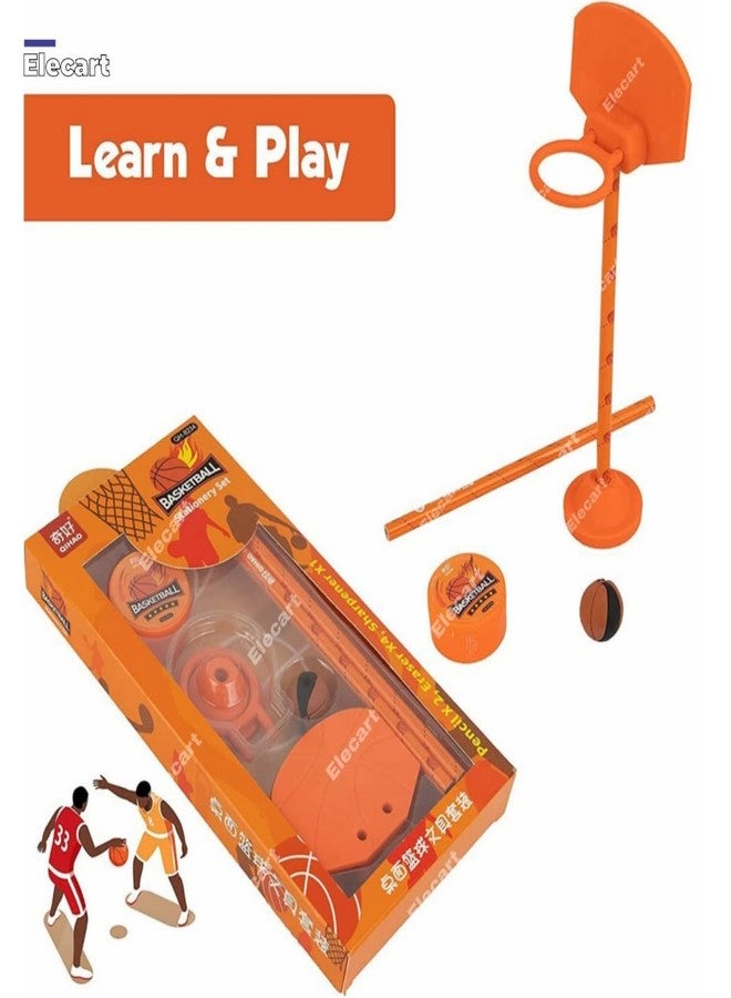 Elecart Stationary Kit - Basketball Theme Stationary Set for Kids, Pencil, Sharpener, Eraser Set for Kids, Boys and Girls Best Birthday Gift Stationary (Set of 1) - Image 2