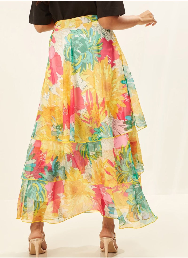 Iconic - Floral Printed Ruffle Skirts - Image 1
