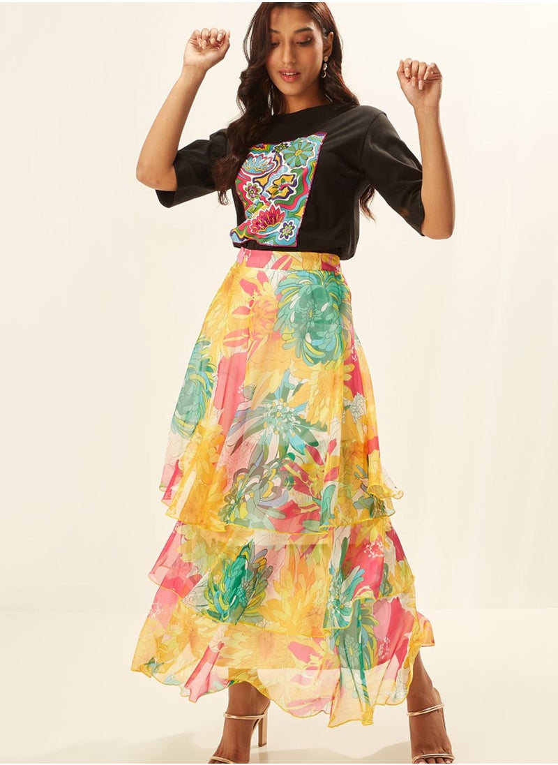 Iconic - Floral Printed Ruffle Skirts - Image 1