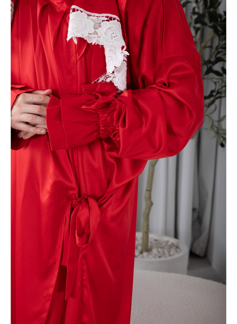 KESSAA Lamar Women’s Premium Prayer Isdal – Armani Silk Full-Coverage Salah Dress with Integrated Head Scarf | Non-Transparent Lightweight Fabric | Free Size Fits S–2XL | Modest Islamic Wear - Red - Image 2