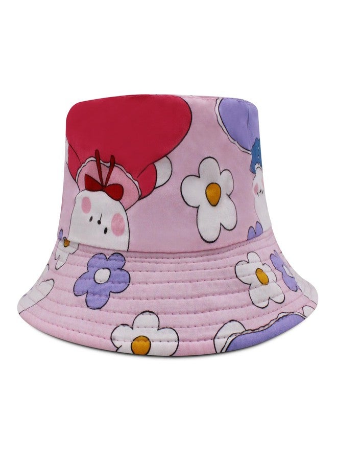 VRITRAZ Stylish and Trendy Printed Flex Bucket Hat with Strap for Girl's, Boy's, Kids Caps, Hats for Beach (Color-Jasmine Pink, 3 to 10 Years) - Image 2