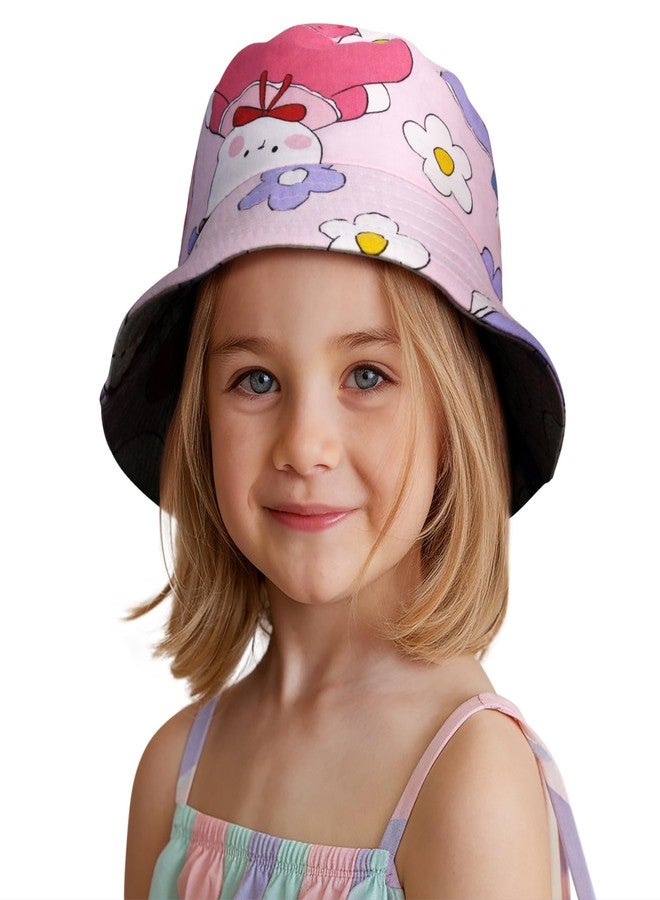 VRITRAZ Stylish and Trendy Printed Flex Bucket Hat with Strap for Girl's, Boy's, Kids Caps, Hats for Beach (Color-Jasmine Pink, 3 to 10 Years) - Image 1