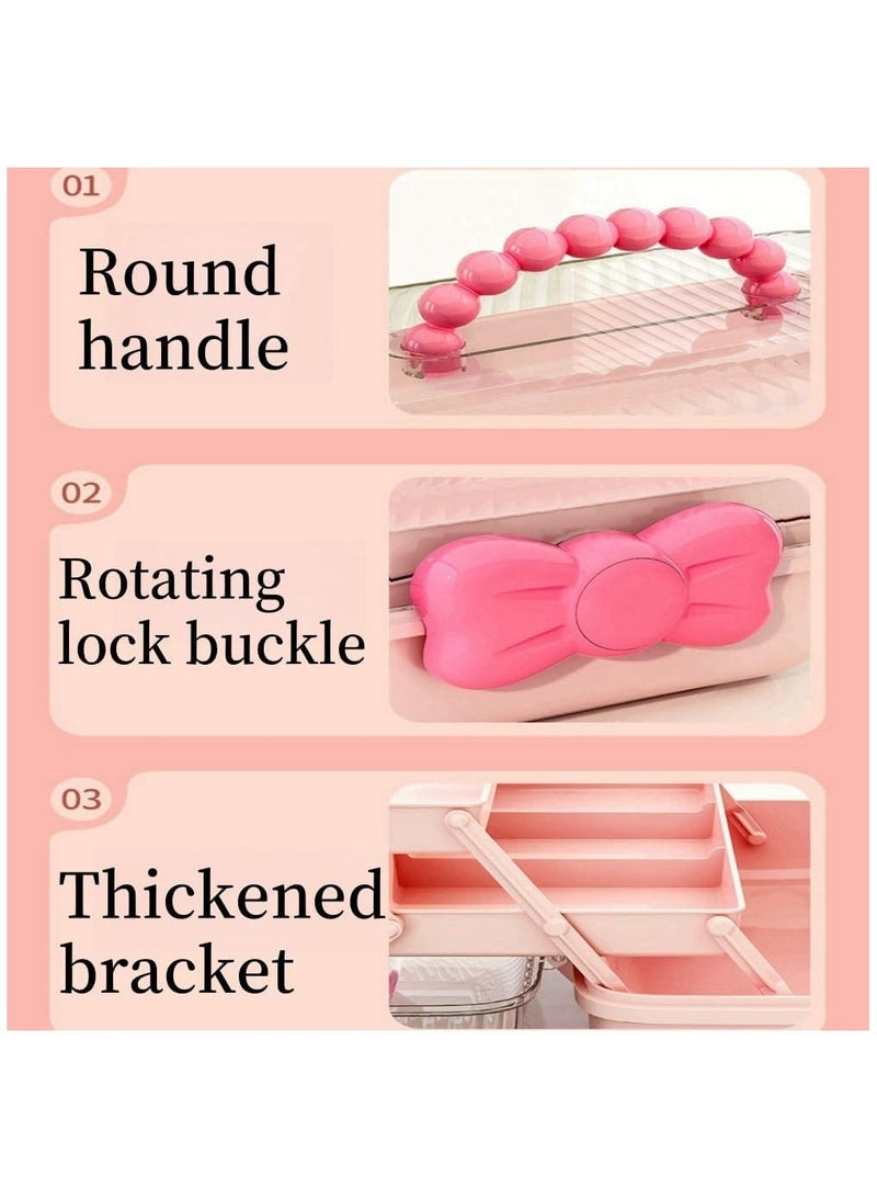 KHAJUL Hair Accessories Storage Box with Lid,Plastic Cosmetics Kids' Jewelry Storage Box with Expandable Tray and Handle, Hair Clips Container Headbands Organizer for Girls Portable Headbands Holder (Pink) - Image 4