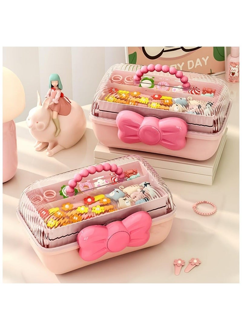 KHAJUL Hair Accessories Storage Box with Lid,Plastic Cosmetics Kids' Jewelry Storage Box with Expandable Tray and Handle, Hair Clips Container Headbands Organizer for Girls Portable Headbands Holder (Pink) - Image 5