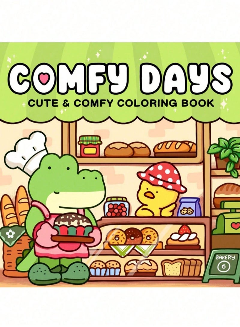 Cute  Cozy Animal Coloring Book for Adults  Teens – 24 s of Whimsical Animal Characters, Hygge-Inspired Bakery Scenes  Relaxing Friendship Moments | Therapeutic Coloring for Stress Relief  Creative - Image 1