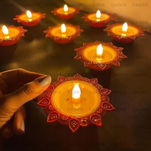 VIVUE Lotus Water Sensor Diya Lights Electric Flameless Smokeless (8 PCS) LED Diyas Eco-Friendly for Puja E-Diya Warm Ambient Lights Home Decor Diwali Festivals Decoration New Year(8 Lotus Diya) - Image 3
