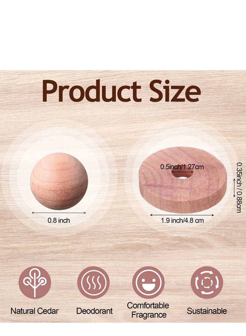 50 Cedar Wood Freshener Blocks for Clothes and Shoes Includes 25 Balls and 25 Rings Aromatic Deodorizer for Drawers and Closets  - Image 2