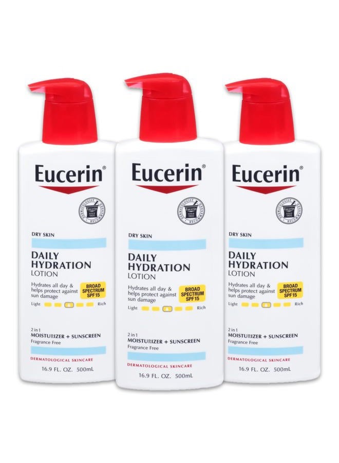 Eucerin Daily Hydration Lotion with SPF 15 - Broad Spectrum Body Lotion for Dry Skin - 16.9 fl. Oz. Pump Bottle (Pack of 3) - Image 1