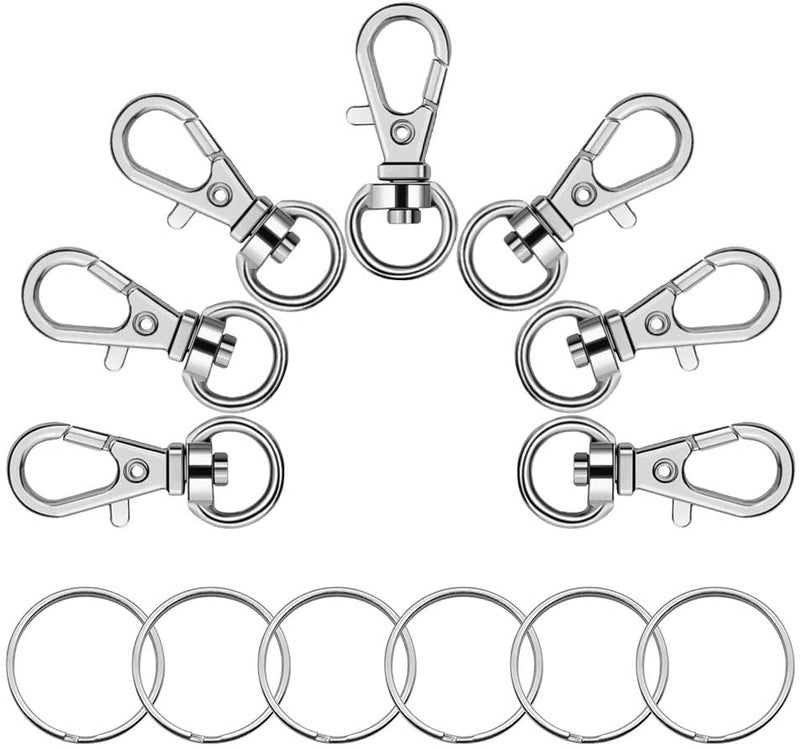 Oubaka 20Pcs Swivel Snap Hook Set,Stainless Steel Swivel Snap Hooks with Durable Metal Split Key Rings Jewelry Velvet Pouches for DIY Craft,Pet Chains,Dog Tie-Out Cable, Split Ring,Bird Feeders and More - Image 1
