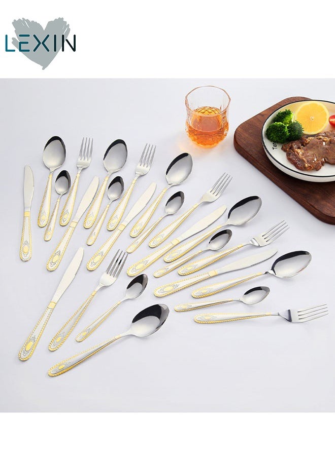 LEXIN 24-Piece Stainless Steel Cutlery Spoon,Fork And Knife Set Silver  - Image 1