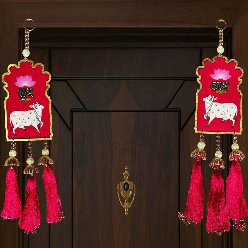 Buyent Enterprises Buyent shubh labh for Door Entrance Hanging pichwai Cow and Lotus Wall Hanging toran for Pooja Room Entrance Hanging bandarwal shubh labh for Door toran Diwali Decor toran  - Image 1