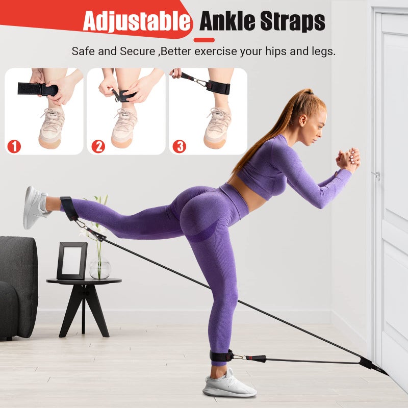 COFOF Resistance Bands with Handles for Women, 5 Level Exercise Bands Workout Bands for Physical Therapy, Yoga, Pilates, Door Anchor, Storage Pouch(Grey) - Image 5