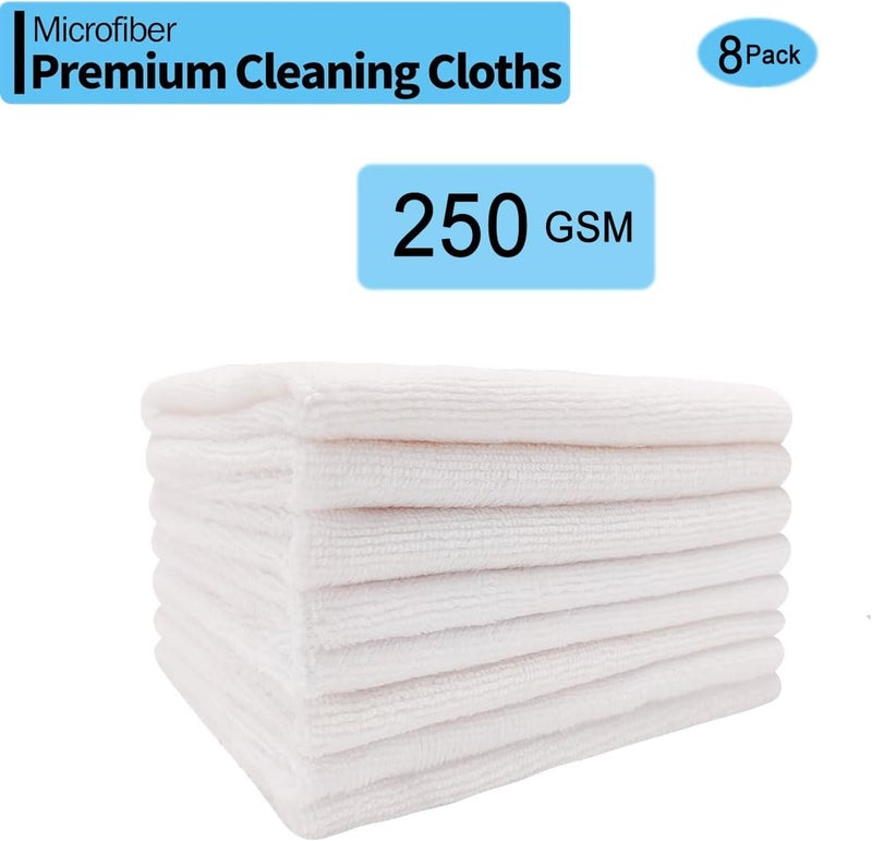 SURPRISE PIE Microfiber Cleaning Cloth-8PK Cleaning Rags High Absorbent Lint-Free Scratch-Free Multi-Purpose Double-sided Fiber Cleaning Supplies Polishing Drying Towels for House Kitchen Car 12"x12" (White) - Image 2
