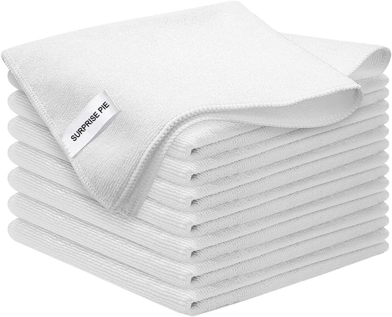 SURPRISE PIE Microfiber Cleaning Cloth-8PK Cleaning Rags High Absorbent Lint-Free Scratch-Free Multi-Purpose Double-sided Fiber Cleaning Supplies Polishing Drying Towels for House Kitchen Car 12"x12" (White) - Image 1