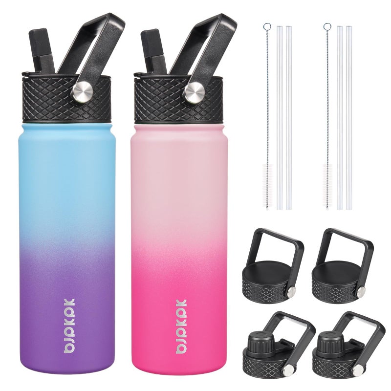 BJPKPK 2 Pack Insulated Water Bottles with Straw Lids 22oz Stainless Steel Metal Water Bottle with 6 Lids Leak Proof BPA Free Jugs Cups Flasks for Travel Sports CherryOcean Dream - Image 2
