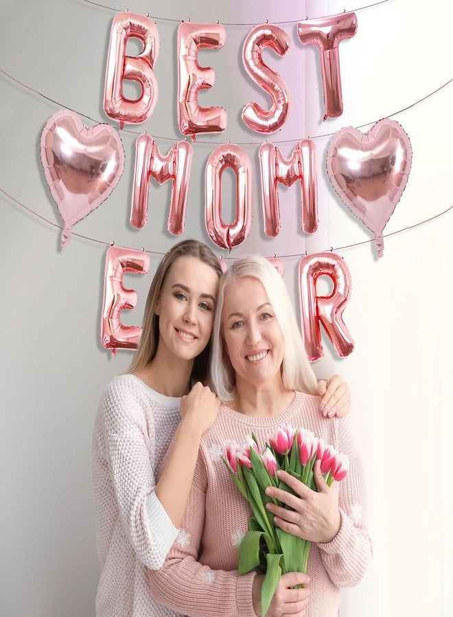 Tagberoy Rose Gold Best Mom Ever Balloons,16 Inch Mom Balloon Letters for Mother Birthday Mother's Day Decorations - Image 3