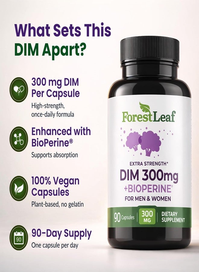 ForestLeaf DIM Supplement - 300mg DIM Estrogen Supplement for Women/Men - Diindolylmethane with BioPerine Black Pepper - Support for Detox, Metabolism, Hormone Balance & Menopause - 90 Caps - Image 2