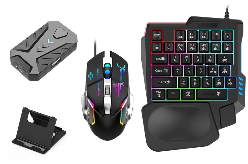 4 in 1 Mobile Game Combo Pack Pro with RGB Mini Gaming Keyboard  Mouse with Side on, Gaming Adapter with Mobile Game Converter for Android (Wired+Wireless (APP Require)) - Image 1