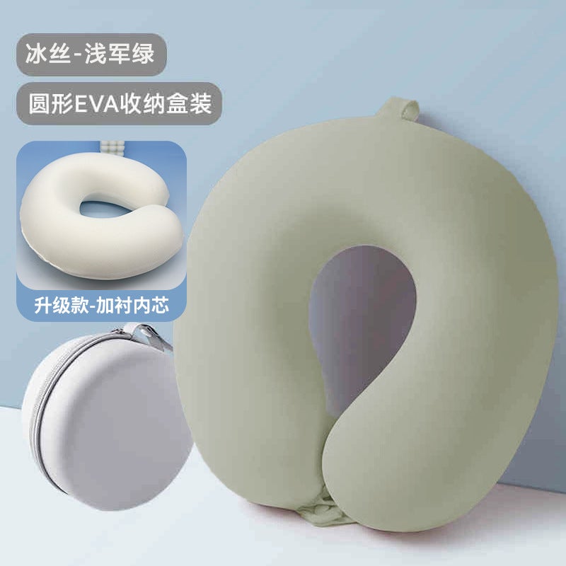 U-Shaped Neck Pillow Ice Silk Travel Long-Distance Aircraft High-Speed Rail Car Sleeping Pillow Neck Pillow Storage Neck Pillow - Image 1