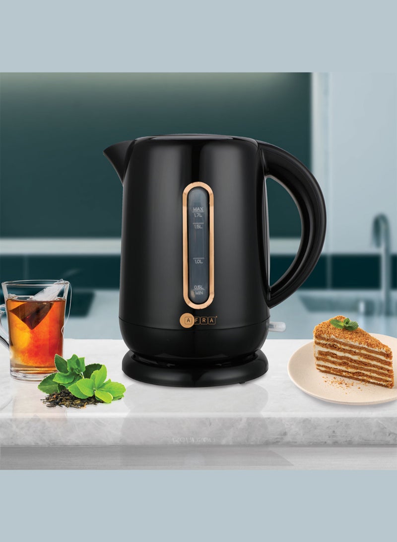 عفرا غلاية كهربائية AFRA، سعة 1.7 لتر، 2200 واط، حماية من الغليان الجاف، Strix Control، إيقاف التشغيل التلقائي، حماية من الحرارة الزائدة، أسود، G-Mark، ESMA، RoHS، CB، AF-201850KTBL، ضمان لمدة عامين - Image 2