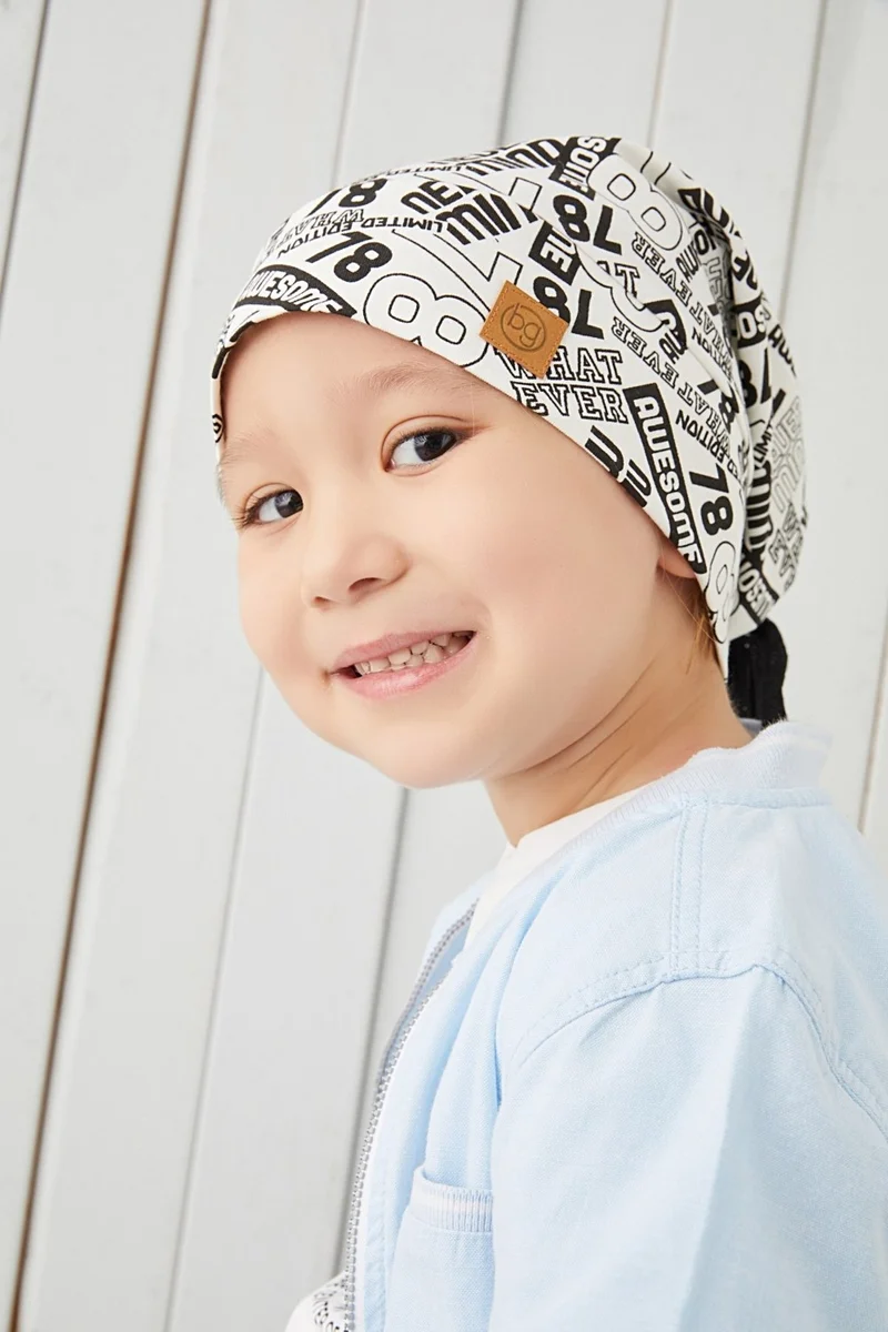 بيبيجيز Boy's White Black Yarn 4 Season Hat Beanie Buff Soft Combed Cotton