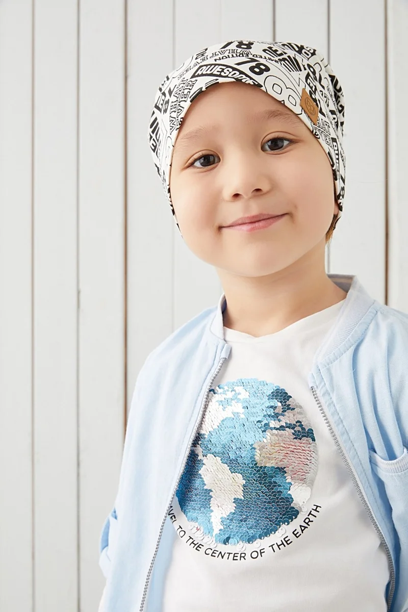 بيبيجيز Boy's White Black Yarn 4 Season Hat Beanie Buff Soft Combed Cotton