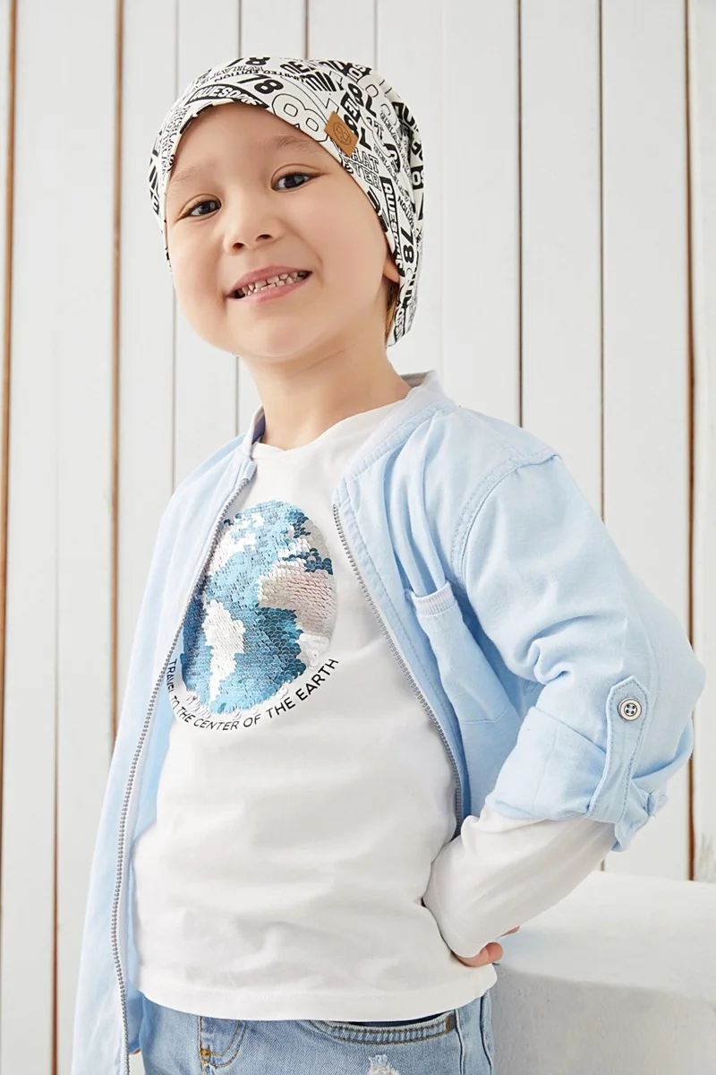 بيبيجيز Boy's White Black Yarn 4 Season Hat Beanie Buff Soft Combed Cotton