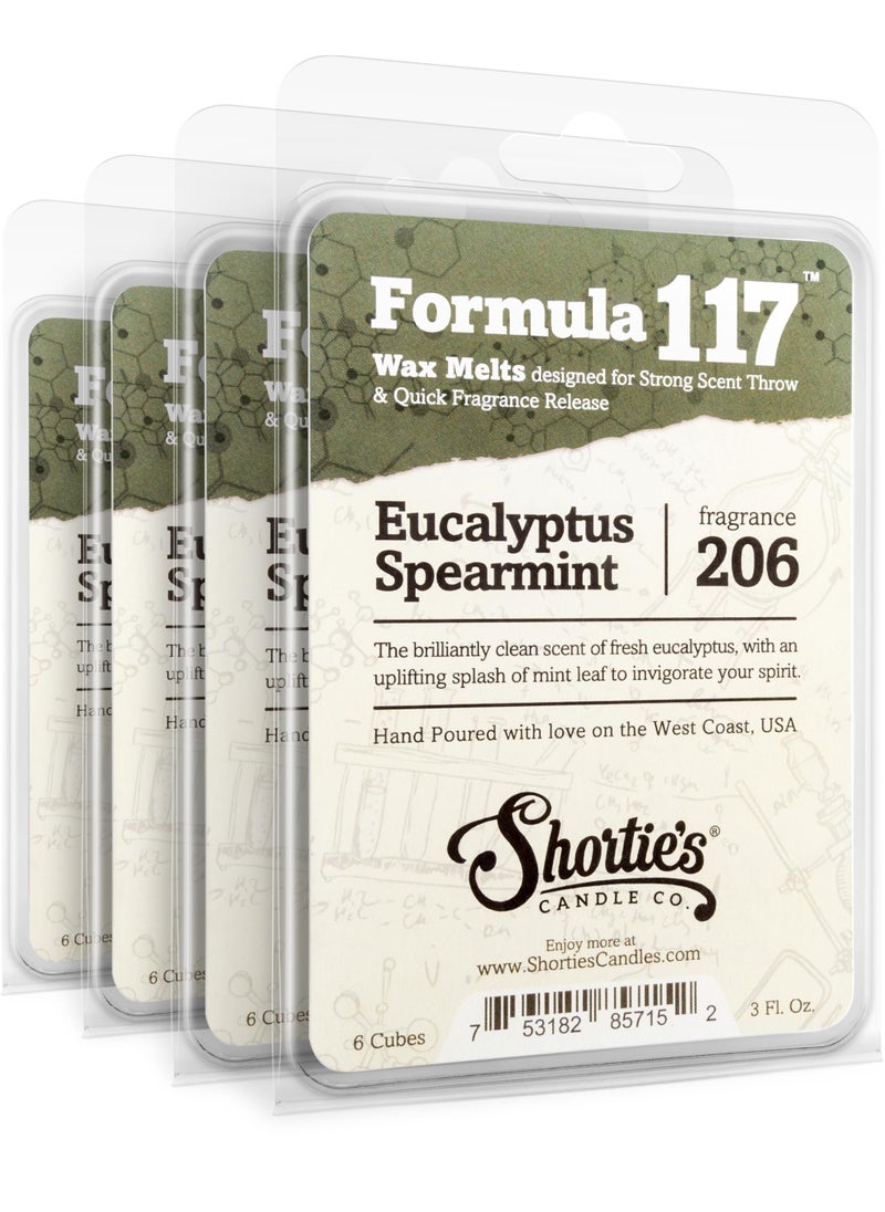 Shortie's Candle Company Eucalyptus Spearmint Wax Melts Bulk Pack  Formula 117  4 Highly Scented 3 Oz Bars 12 Oz Total  Made With Essential  Natural Oils  Fresh  Clean Air Freshener Cubes Collection 