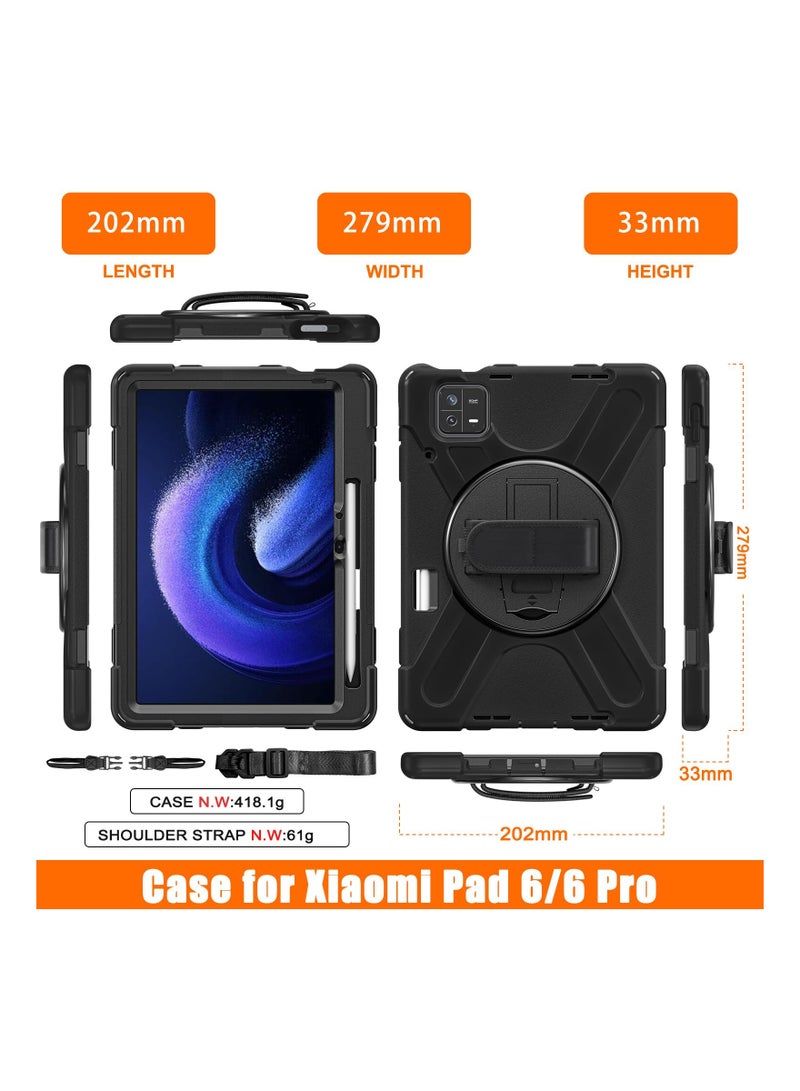SYOSI Rugged Case for Xiaomi Pad 6 (11-Inch 2023) , Rotatable Case Kickstand Case ith [360 Rotatable kickstand/Hand Strap] [Shoulder Strap] Hybrid Protective Case for Xiaomi Mi Pad 6/Mi Pad 6 Pro, Black - Image 2