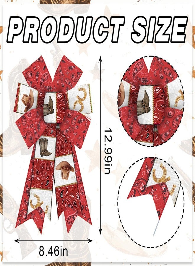 Glodecart 2PCS Paisley Bow for Wreath, Red Paisley Cowboy Bow for Front Door, Vintage Paisley West Cowboy Wreath Bow for Holiday Birthday Decoration Party Supplies Indoor Outdoor Ornament Tree Topper - Image 2
