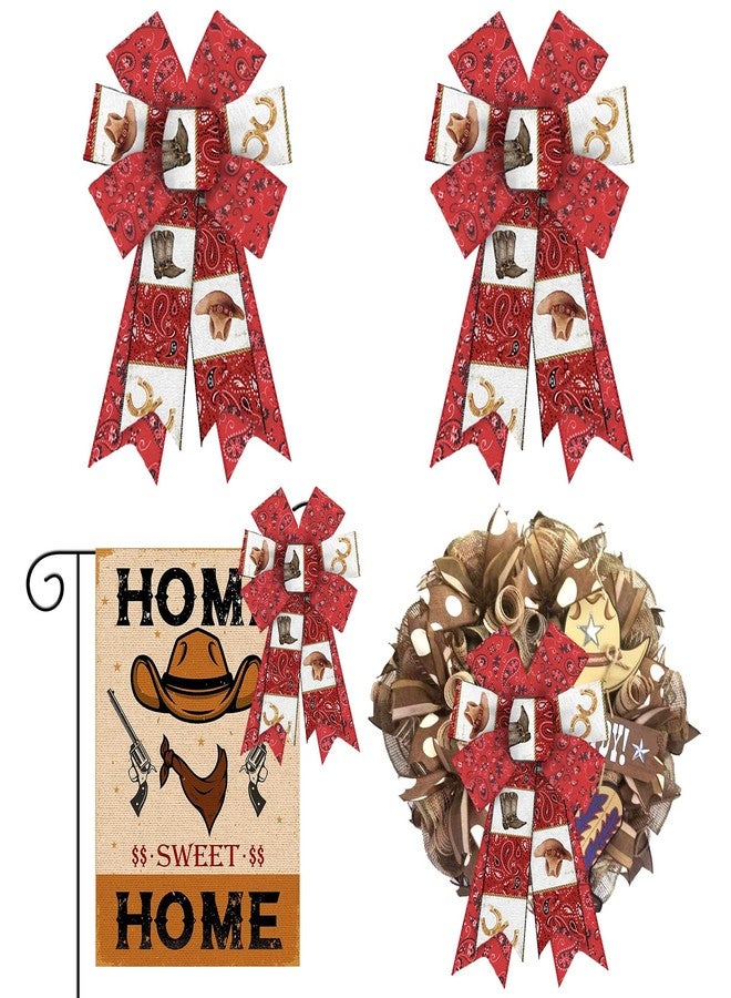 Glodecart 2PCS Paisley Bow for Wreath, Red Paisley Cowboy Bow for Front Door, Vintage Paisley West Cowboy Wreath Bow for Holiday Birthday Decoration Party Supplies Indoor Outdoor Ornament Tree Topper - Image 1