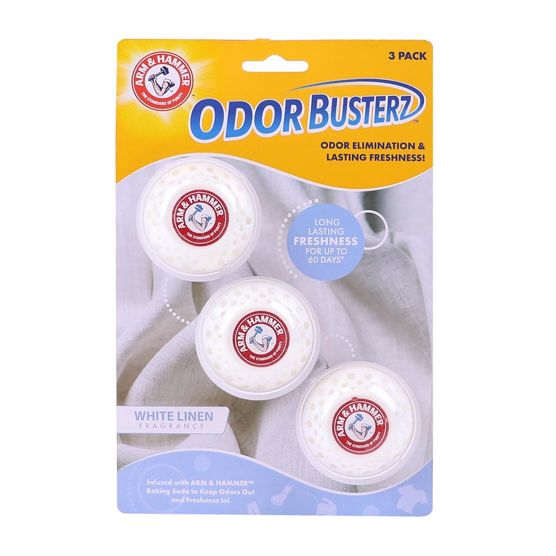 Arm Hammer Odor Busterz Deodorizing Balls Air Freshener and Odor Eliminator Long Lasting Freshness for Home Bathroom Closet Gym Bags Sports Gear and More 3Count White Linen Scent
