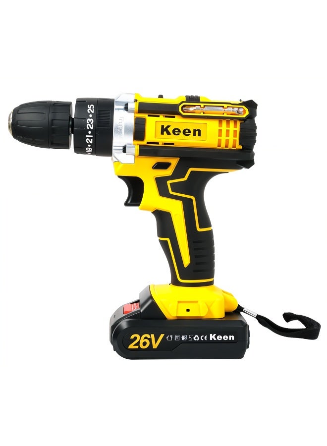 Keen 26V Cordless Drill Machine with Battery 10mm Keyless Chuck 2 Speed Power Drill Driver - Image 2