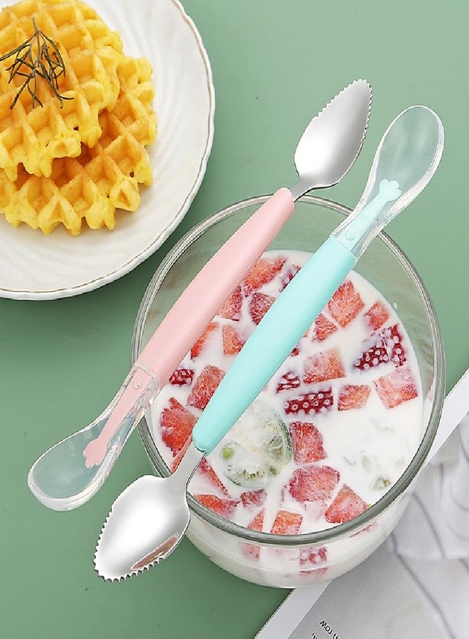 VIHAX Double Head Baby Silicone Food Spoon Baby Fruit Scraping Mud Soft Feeding Food Scraper for Infants Fruit Feeding (2 in 1 Spoon) - Image 3
