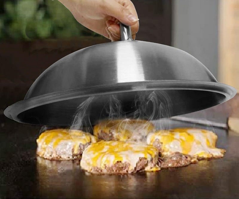 ZBXFCSH Griddle Accessories - Heavy Duty 12 Inch Round Basting Cover - Stainless Steel - Cheese Melting Dome and Steaming Cover - Best for Use in Flat Top Grill Cooking Indoor Outdoor- 2 Domes - Image 4