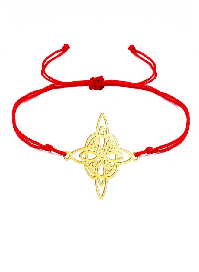 TEAMER Wax Rope Witches Knot Bracelet Stainless Steel Witches Knot Pendant Wiccan Symbol Adjustable Bracelet for Women (Red Gold) - Image 1