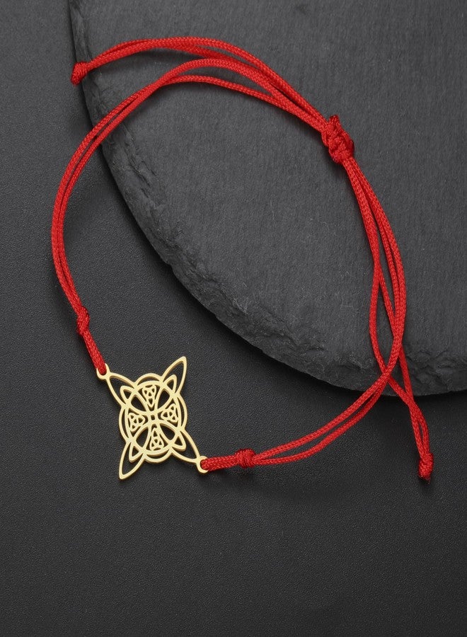 TEAMER Wax Rope Witches Knot Bracelet Stainless Steel Witches Knot Pendant Wiccan Symbol Adjustable Bracelet for Women (Red Gold) - Image 4