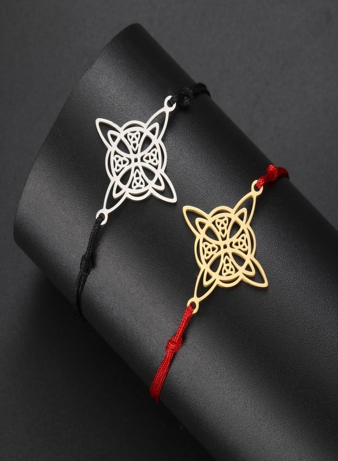 TEAMER Wax Rope Witches Knot Bracelet Stainless Steel Witches Knot Pendant Wiccan Symbol Adjustable Bracelet for Women (Red Gold) - Image 5