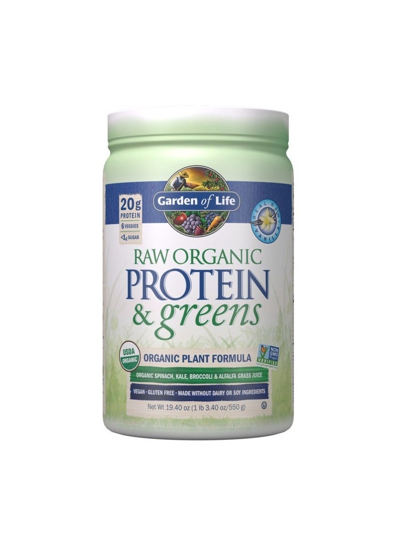 Garden Of Life Raw Organic Protein and Greens, 20g Protein Organic Plant Formula Real Raw Vanilla 1 LB
