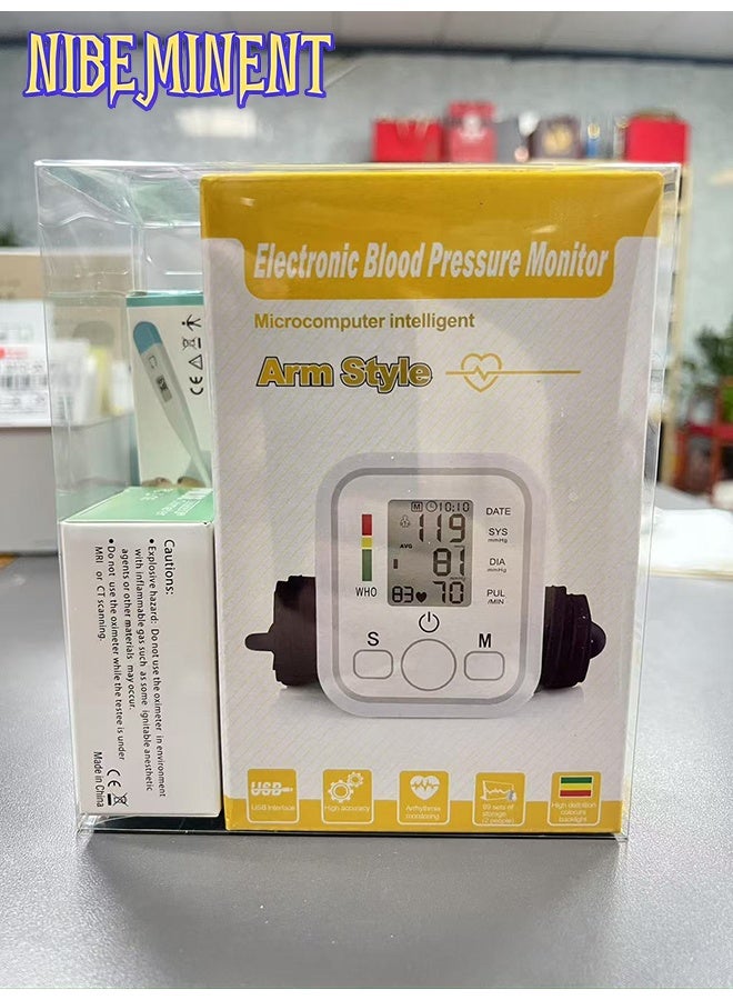 NIBEMINENT 3PCS Blood Pressure Monitor With LCD Digital Display with Reliable Fingertip Pulse Oximeter Heart Rate Monitor,Digital Thermometer Portable Electronic Accurate Thermometer Set for Home Use - Image 2